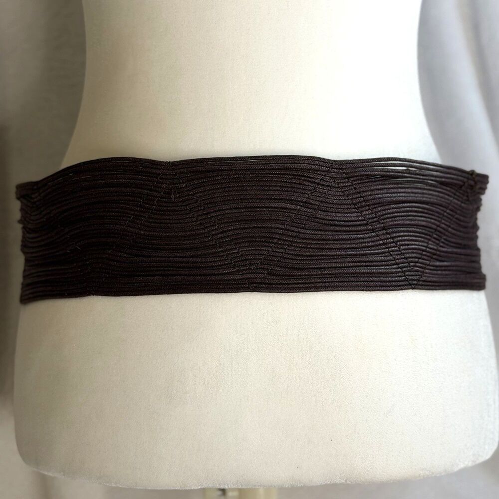 Coldwater‎ Creek Brown Wide Woven Cotton Belt Faux Leather Accents Statement S/M - Picture 3 of 13